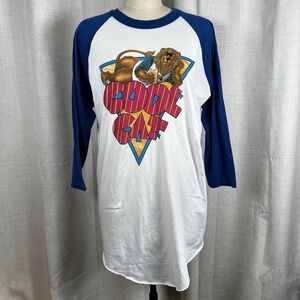 Vintage 91' Smirnoff Cool Cat Liquor Promo Raglan T Shirt Men XL White Blue Rare